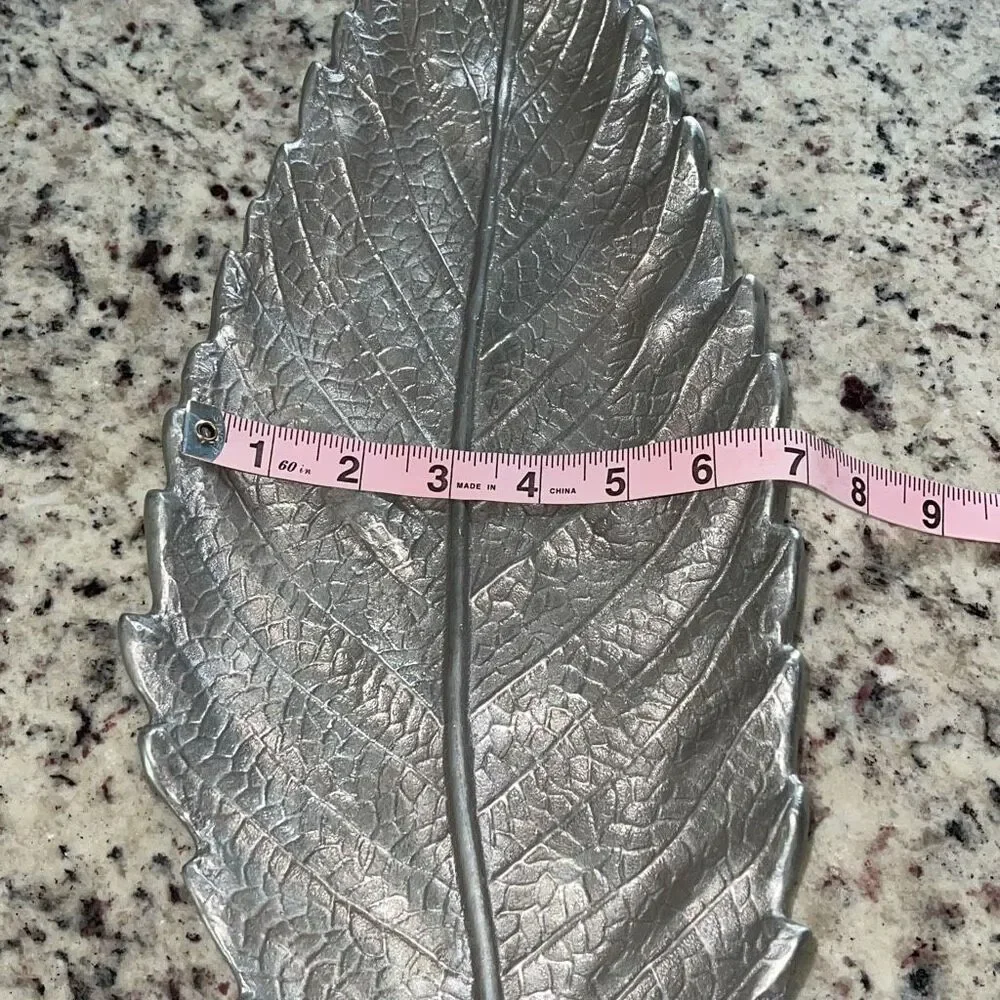 Mariposa Soft Silver Large Leaf Server Tray Plate 100%‎ Recycled Aluminum